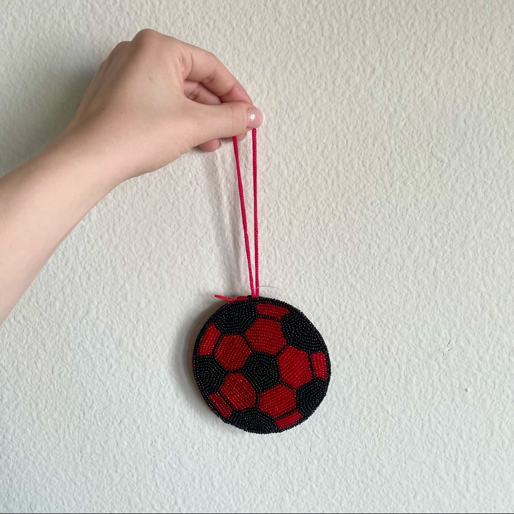 NWT Y2K K-Pop Kidcore Futbol Soccer red black beaded coin purse kawaii baddie